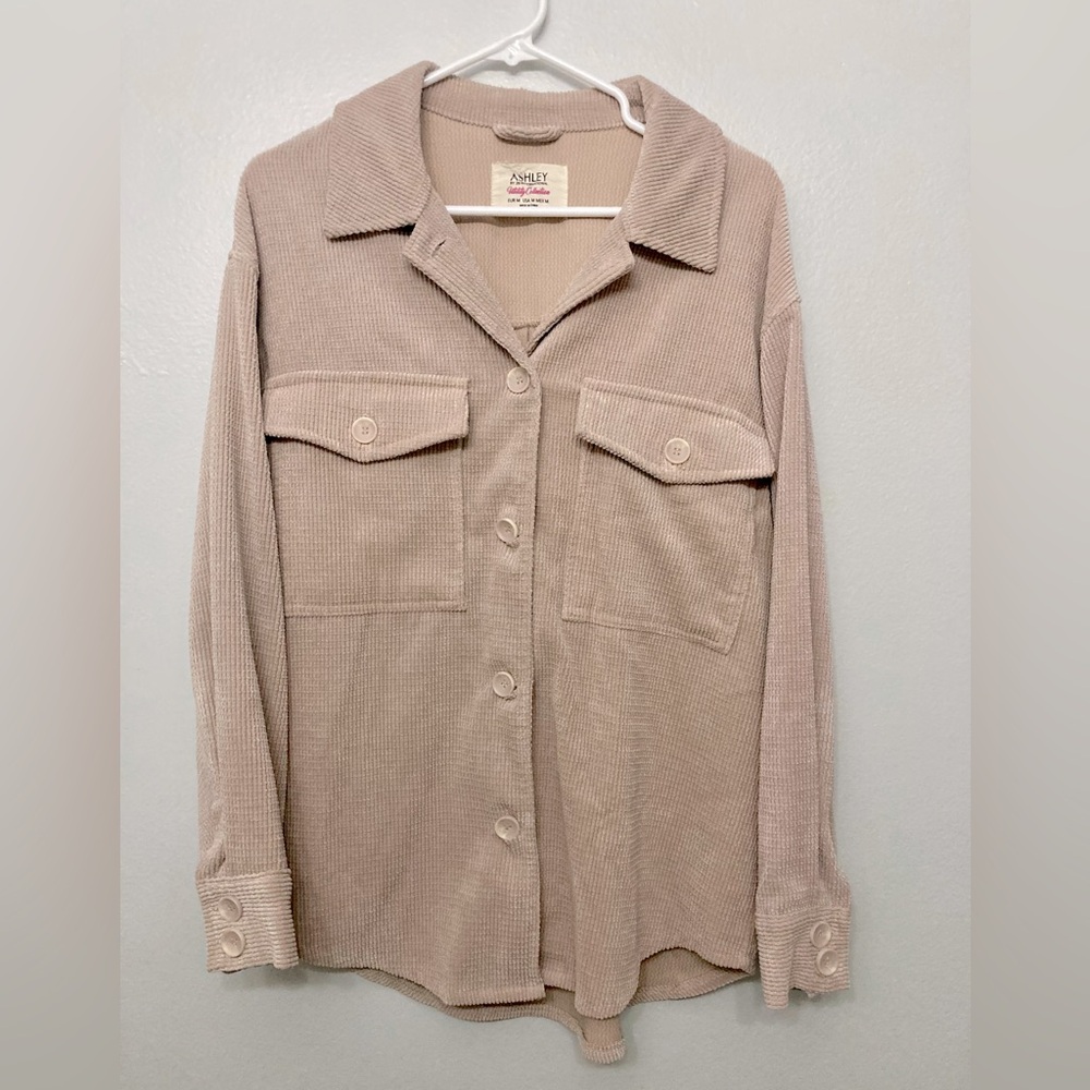 Ashley Utility Collection Ribbed Long Sleeve Button Down Corduroy Shirt